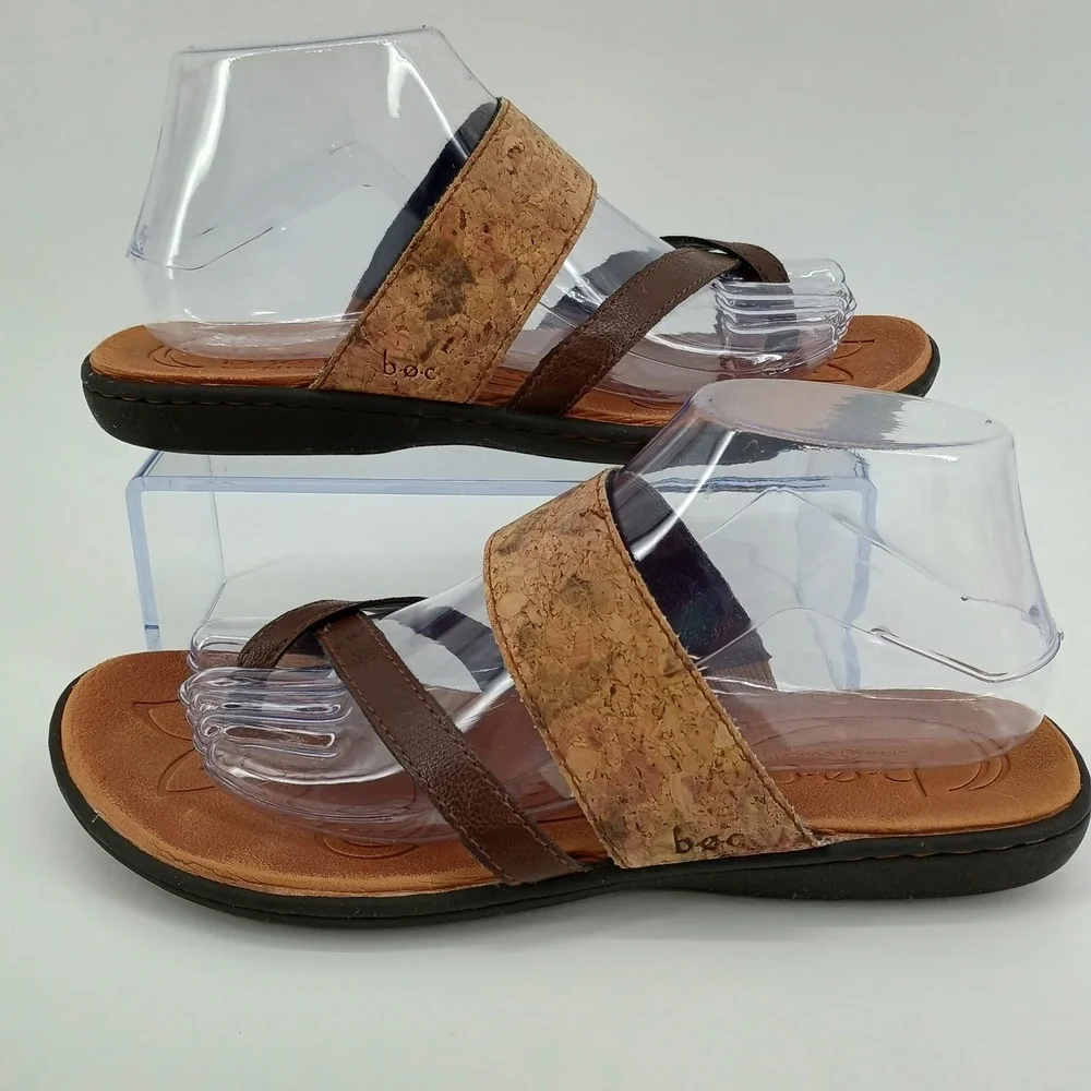 BOC  Thong Womens Brown Outdoor Beach Sandals Size 8 Cork Look Strap Slip On
